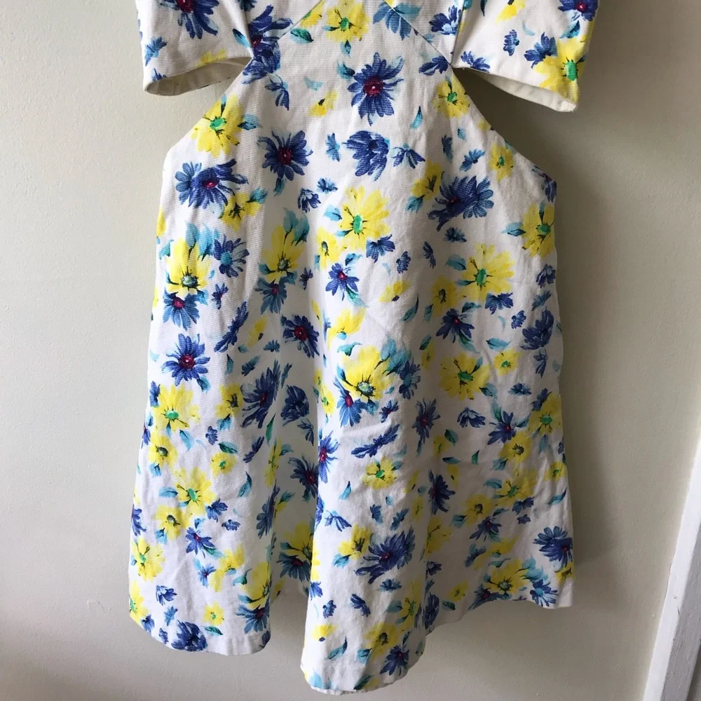 ZARA TRAFALUC White Blue Yellow Floral Cutout Dress S - Picture 9 of 15